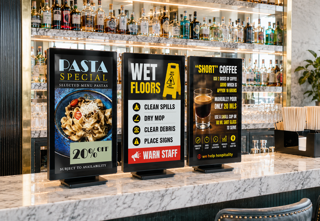 We Help Hospitality — digital support and coaching on screens in your venue, 365 days a year
